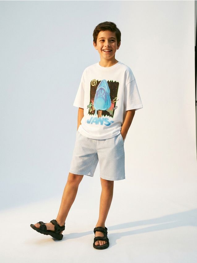 Sinsay - Tricou oversize din bumbac cu imprimeu Jaws - alb