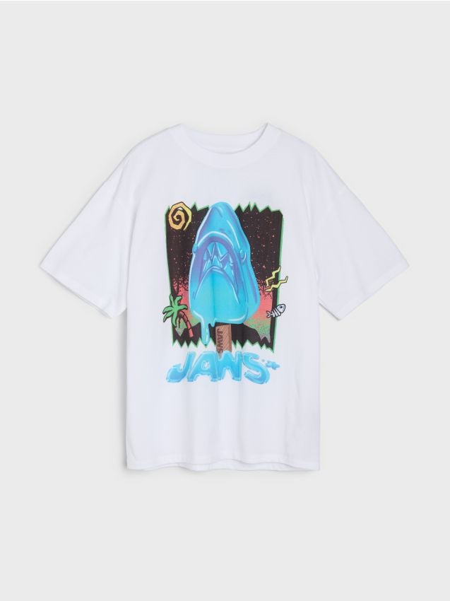 Sinsay - Pamučna oversize majica s printom Jaws