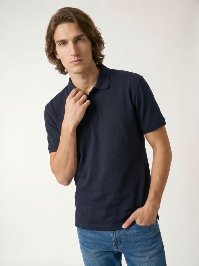 Sinsay - Tricou polo din bumbac - bleumarin