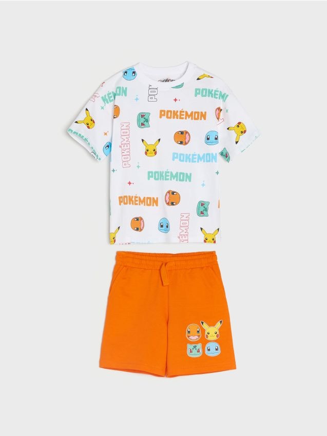 Sinsay - Set din bumbac: tricou și șorturi Pokémon - portocaliu