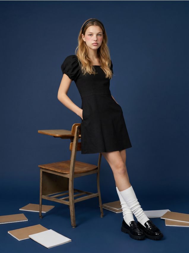 Sinsay - Rochie cu mâneci bufante - negru