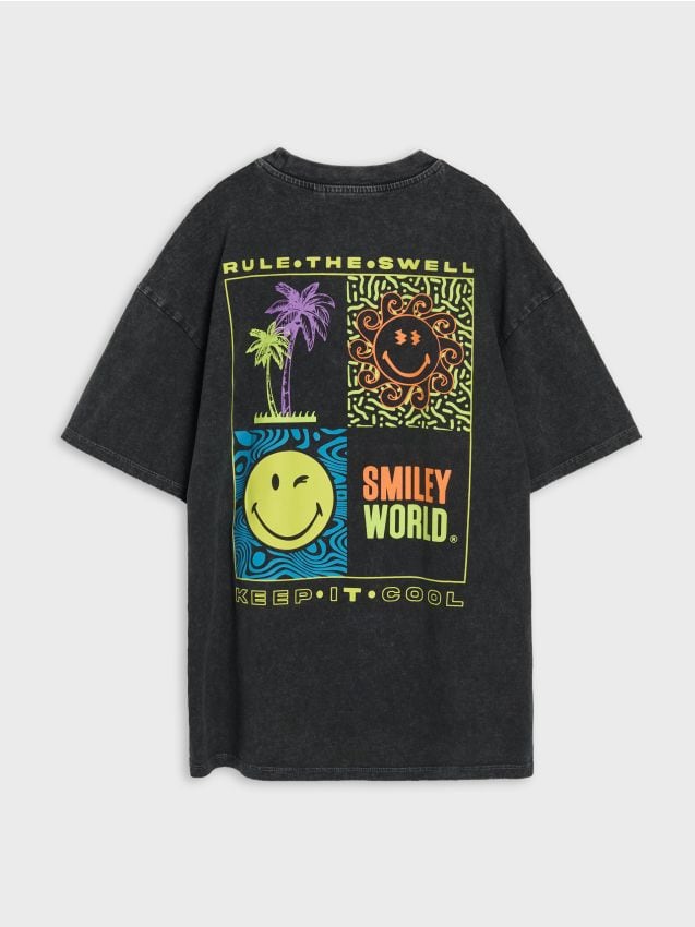 Sinsay - Oversize majica s izblijedjelim efektom i printom na leđima SmileyWorld®