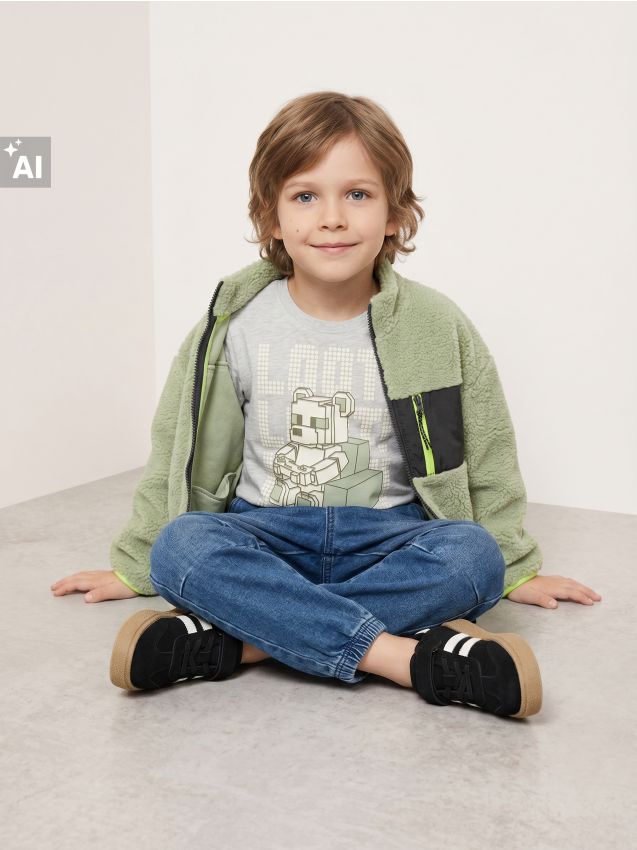 Sinsay - Bluză sherpa loose fit - verde-oliv deschis