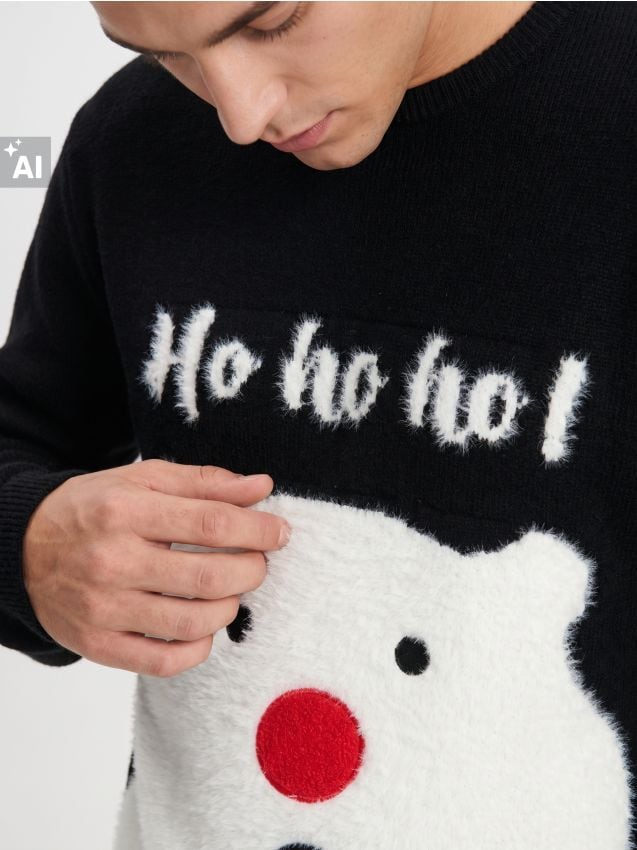 Sinsay - Pulover de Crăciun cu motiv de urs polar - negru