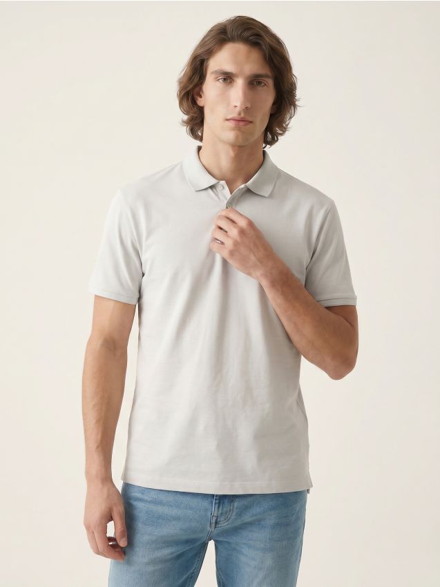 Sinsay - Tricou polo din bumbac - nude