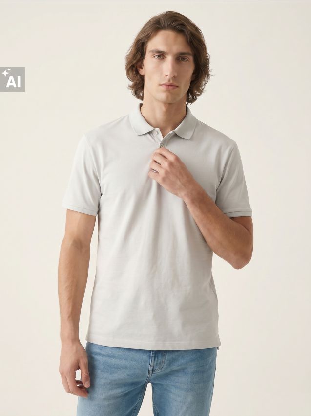 Sinsay - Tricou polo din bumbac - nude