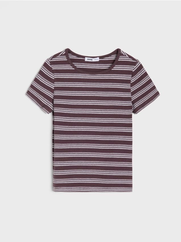 Sinsay - Tricou raiat cu dungi - maro-închis