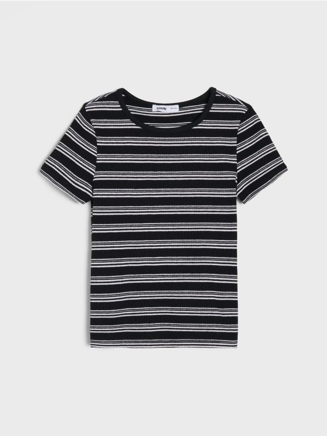 Sinsay - Tricou raiat cu dungi - negru