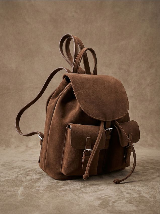 Sinsay - Rucsac cu clapetă din imitație de piele întoarsă - maro