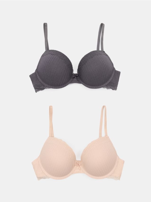 Sinsay - Bawełniane biustonosze push-up z koronką 2 pack - wielobarwny