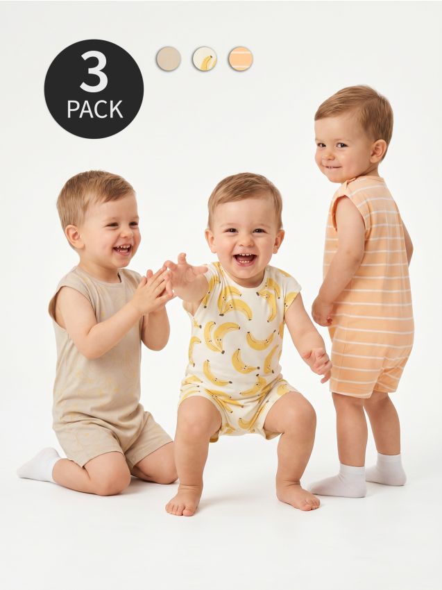 Sinsay - Salopete din bumbac cu motiv banane 3 pack - crem