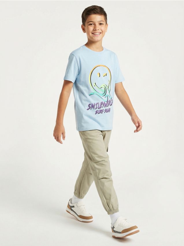 Sinsay - Tricou din bumbac cu imprimeu SmileyWorld® - albastru-pal