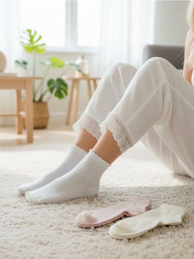 Sinsay - Zestaw krótkich prążkowanych skarpetek z falbanką 3 pack - wielobarwny