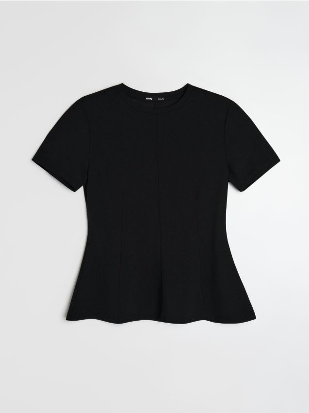 Sinsay - Bluză simplă cu peplum și pense - negru