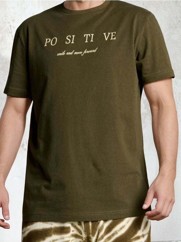 Sinsay - Tricou din bumbac cu inscripție - verde-gălbui
