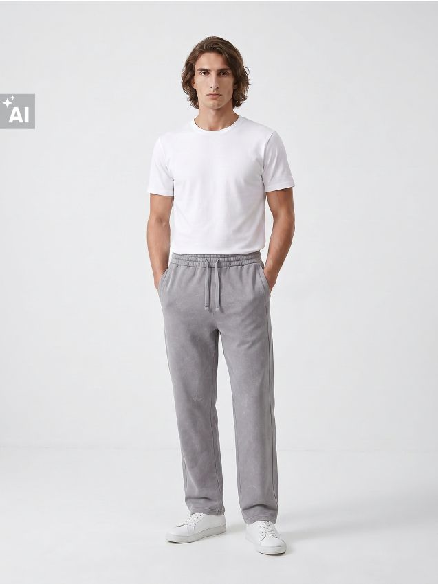 Sinsay - Pantaloni de trening wide leg din material terry - gri deschis