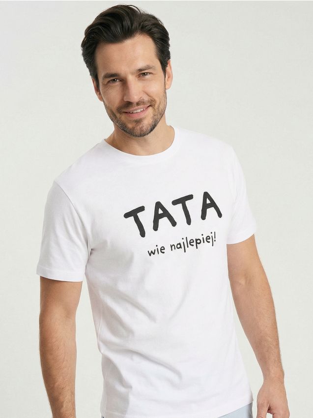Sinsay - Tricou din bumbac cu inscripție Tata Wie Najlepiej - alb