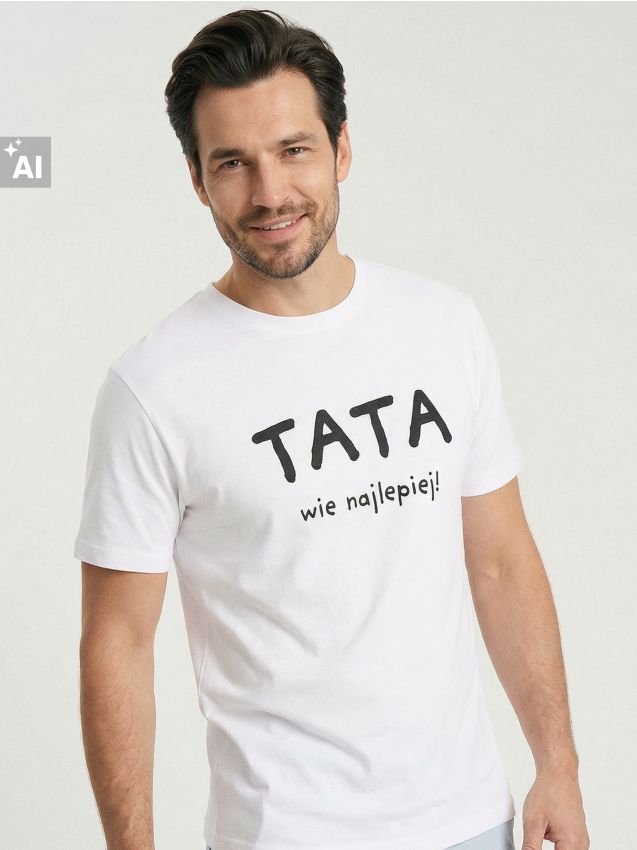 Sinsay - Tricou din bumbac cu inscripție Tata Wie Najlepiej - alb