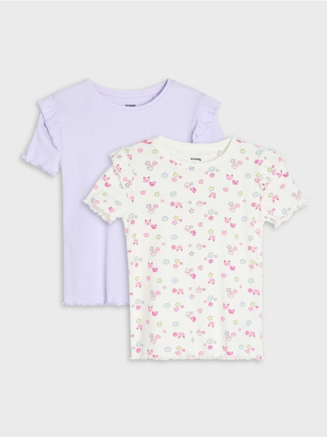 Sinsay - Tricouri din bumbac cu volane decorative 2 pack - multicolor