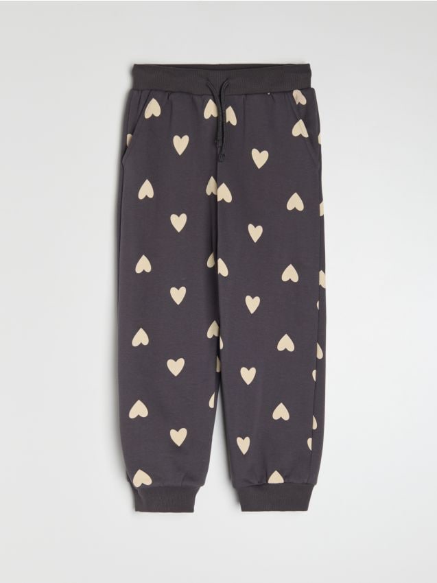 Sinsay - Pantaloni de trening jogger cu motiv de inimioare - gri-închis