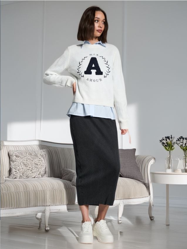 Sinsay - Pulover din tricot striat - crem