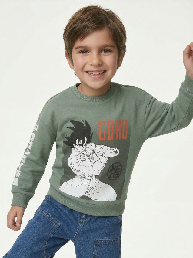 Sinsay - Bluză de trening din bumbac Dragon Ball - green spruce