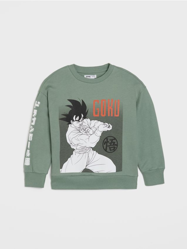 Sinsay - Bluză de trening din bumbac Dragon Ball - green spruce