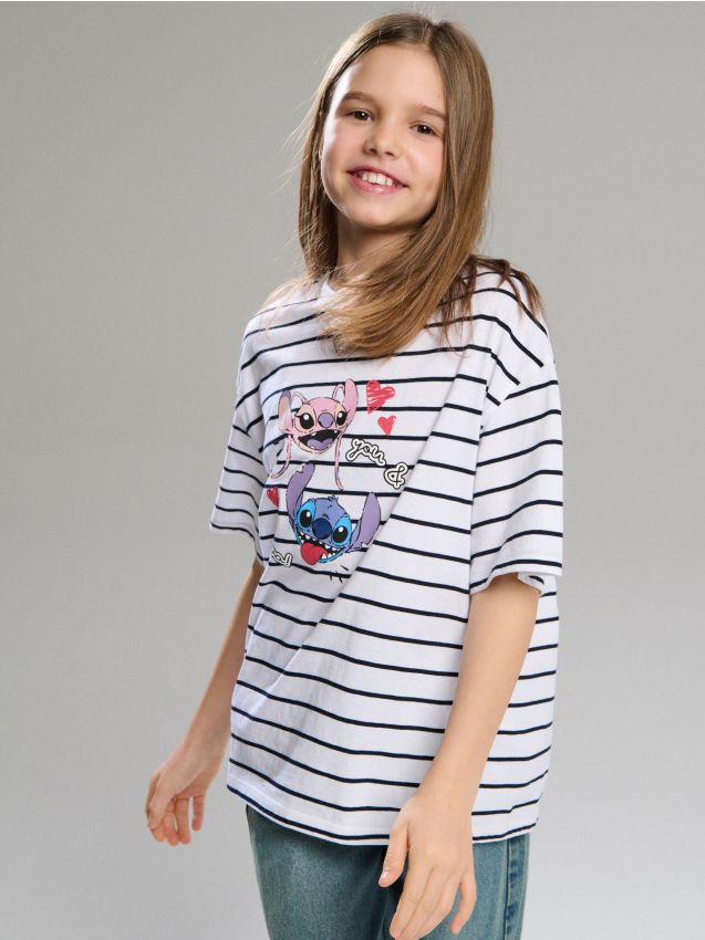 Sinsay - Tricou din bumbac în dungi Lilo & Stitch - multicolor