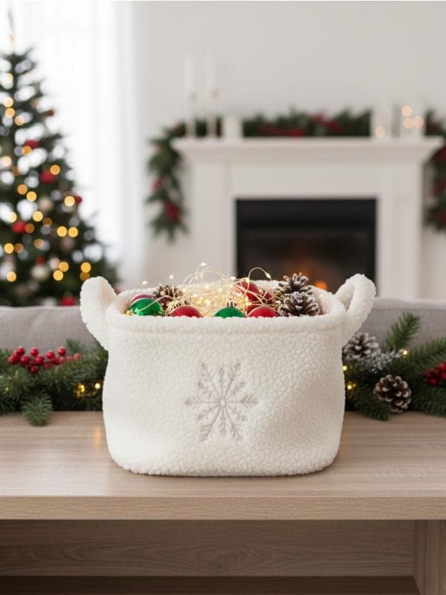 Sinsay - Vianočný úložný kôš s ušami a motívom snehovej vločky - krémová