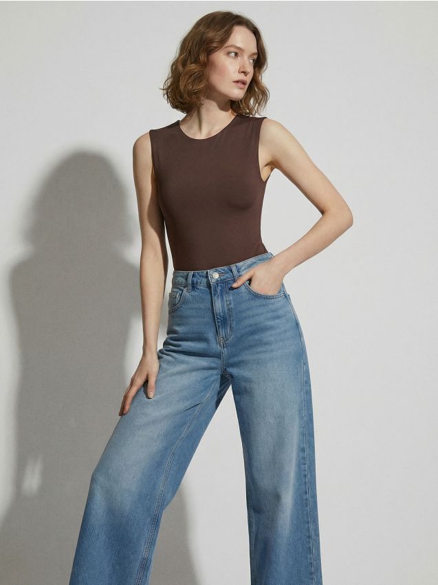 Sinsay - Body bez rękawów - brązowy