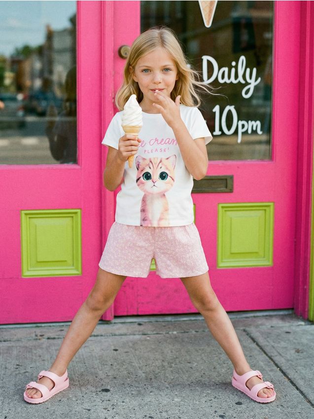 Sinsay - Tricou din bumbac cu imprimeu de pisică - crem