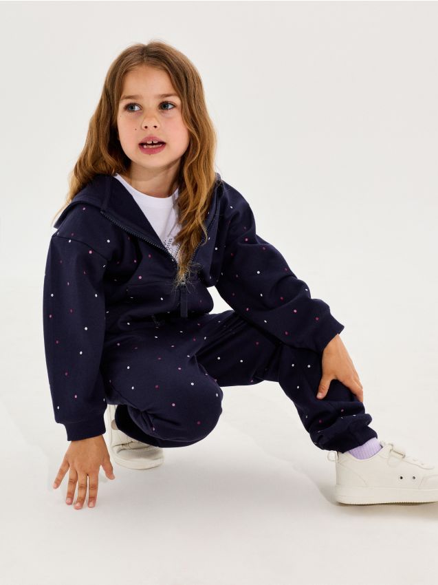 Sinsay - Pantaloni sport jogger cu buline fleece - bleumarin