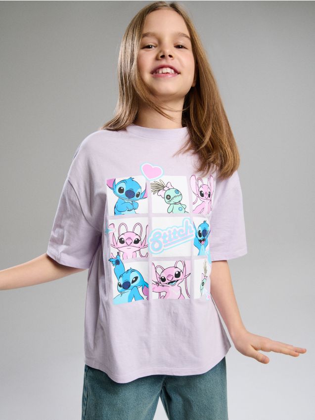 Sinsay - Tricou din bumbac cu mânecă scurtă Lilo & Stitch - lavand