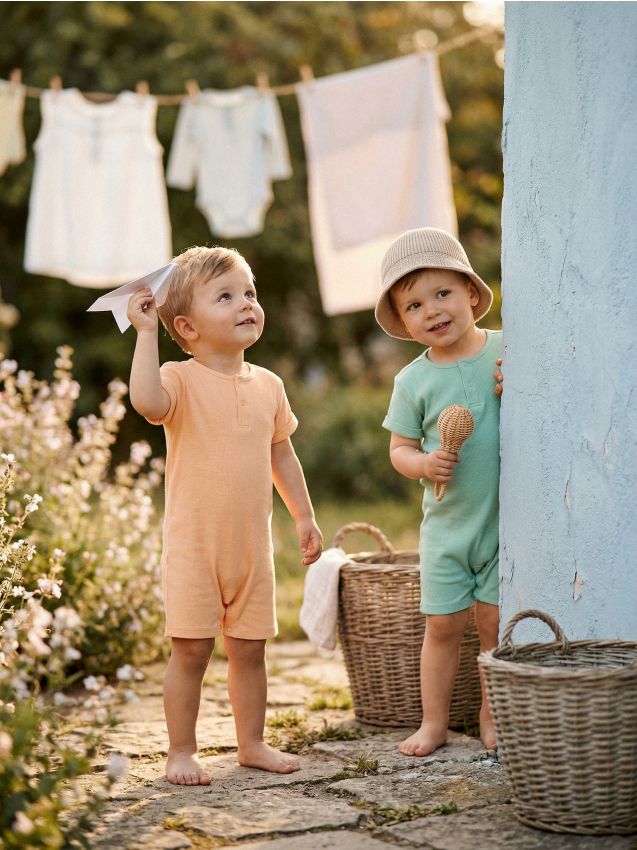 Sinsay - Salopetă reiată 2 pack - roz-piersică