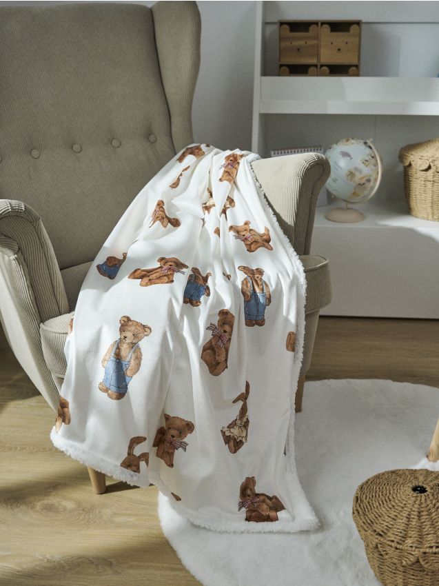 Sinsay - Pătură pentru copii cu motiv de ursuleț - crem