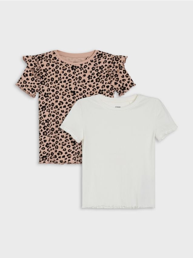 Sinsay - Tricouri din bumbac cu volane decorative 2 pack - multicolor