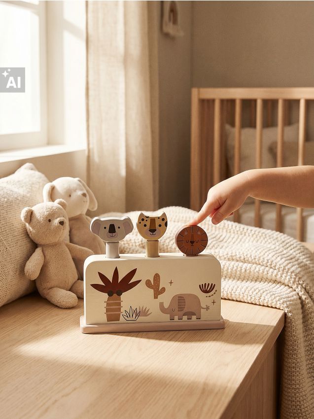 Sinsay - Jucărie din lemn - animăluțe safari care sar - multicolor