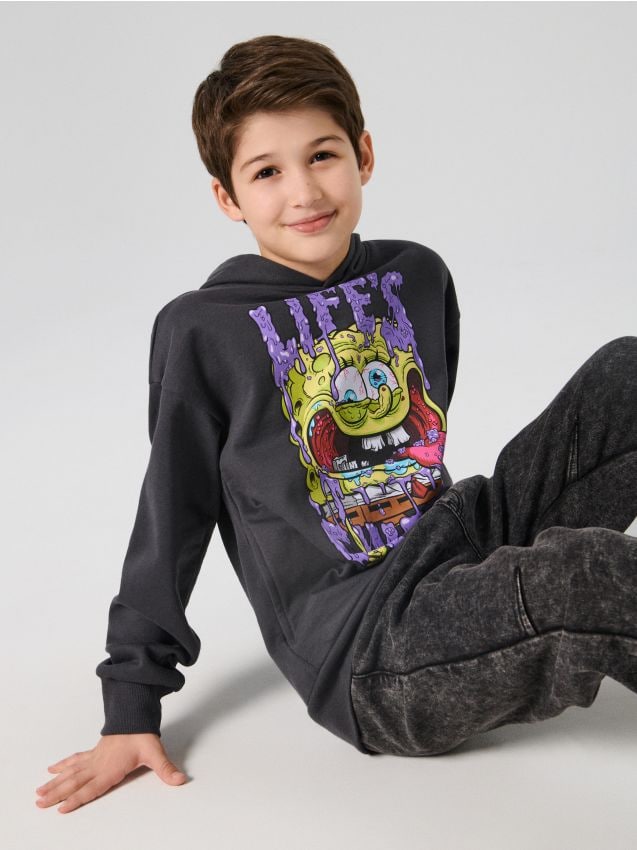 Sinsay - Mikina s potlačou SpongeBob SquarePants - čierna