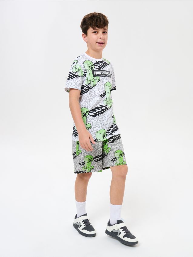Sinsay - Bawełniane szorty loose fit Minecraft - szary