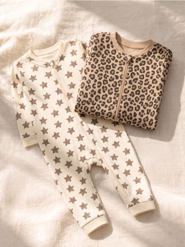 Sinsay - Salopete din bumbac cu model leopard 2 pack - bej