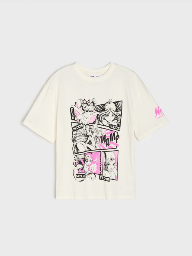 Sinsay - Tricou oversize din bumbac cu imprimeu Winx Club - alb