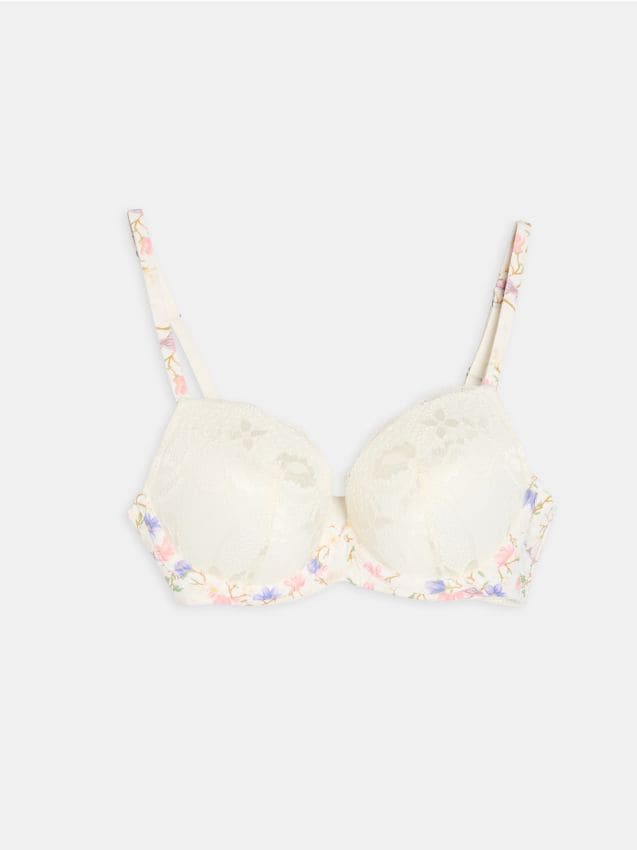 Sinsay - Biustonosz push-up z koronką - kremowy