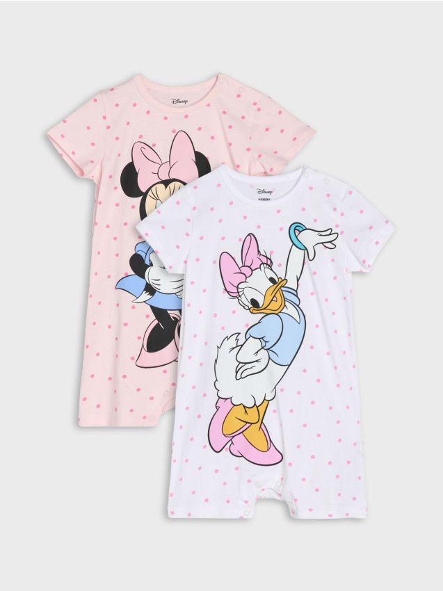 Sinsay - Set 2 salopete din bumbac cu imprimeu Minnie and Daisy - roz-begonie