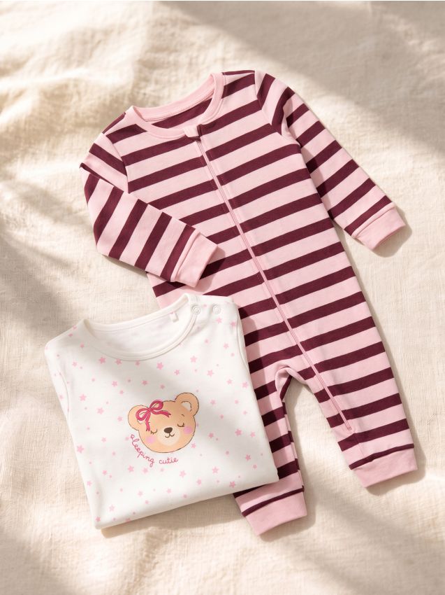 Sinsay - Salopete din bumbac cu model ursuleț 2 pack - crem
