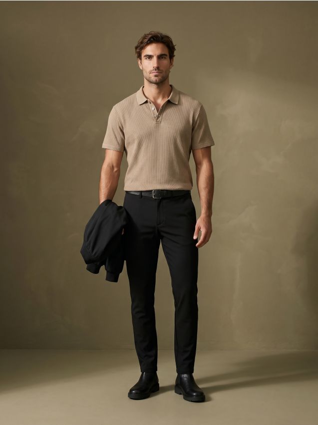 Sinsay - Tricou polo din bumbac - bej