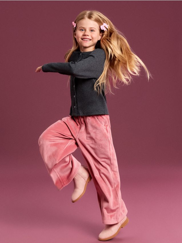 Sinsay - Pantaloni corduroy wide leg căptușiți cu fleece, călduroși - roz-pudră