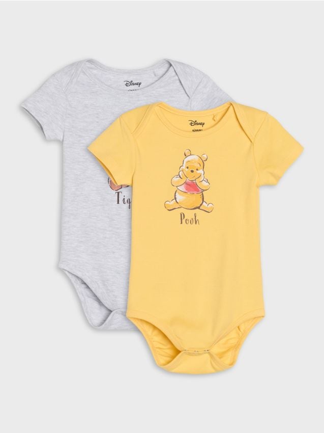 Sinsay - Body din bumbac cu imprimeu 2 pack Winnie the Pooh - galben-pal