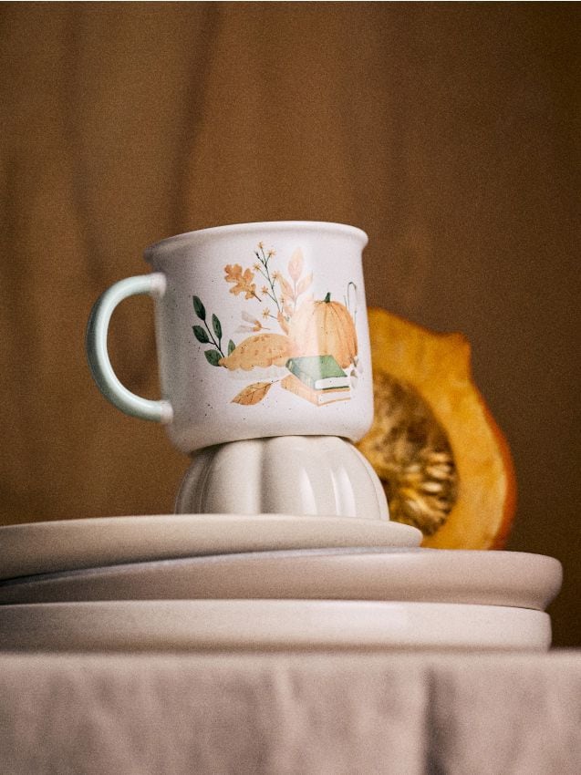 Sinsay - Cană ceramică cu motiv de dovleac - verde-pal