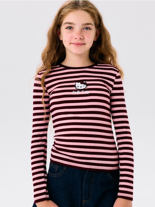 Sinsay - Tricou din bumbac cu mânecă lungă și broderie Hello Kitty - multicolor