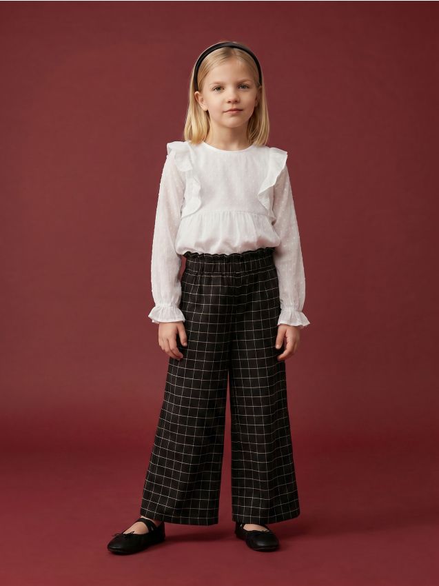 Sinsay - Pantaloni din bumbac wide leg în carouri - negru